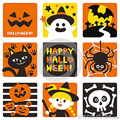 Halloween decorated cute icons.symbols set Vector Illustration