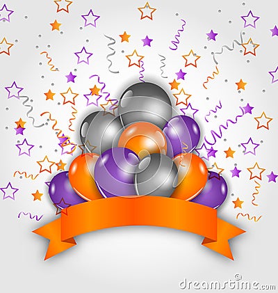 Halloween decoration with balloons, confetti and Vector Illustration