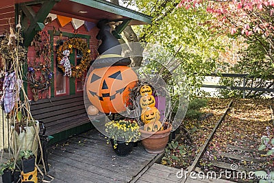 Halloween decoration with pumkins Stock Photo