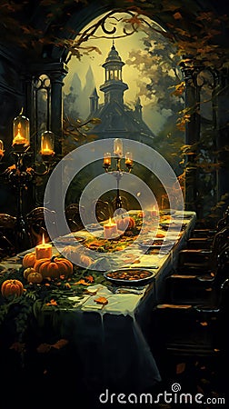 Halloween style setting, dark, dreary, interior design. Created using ai generative. Stock Photo