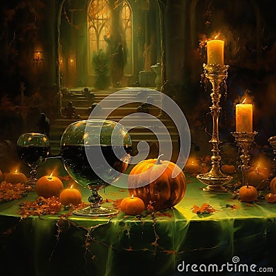 Halloween style setting, dark, dreary, interior design. Created using ai generative. Stock Photo