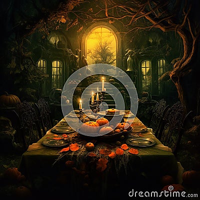 Halloween style setting, dark, dreary, interior design. Created using ai generative. Stock Photo