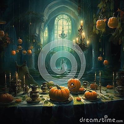 Halloween style setting, dark, dreary, interior design. Created using ai generative. Stock Photo