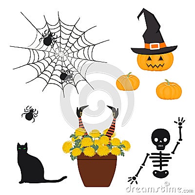 Halloween Decorations. Set of Halloween icons Vector Illustration