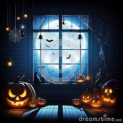 Halloween decorations at the window Cartoon Illustration