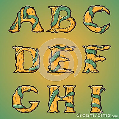 Halloween decorative alphabet - Tree & roots letters, font. Vector Illustration