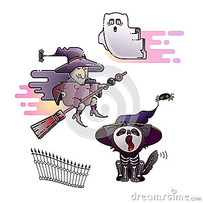 Halloween design. Colorful hag, spook and cat icons. Vector. Vector Illustration