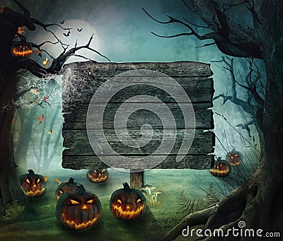 Halloween design - Forest pumpkins Stock Photo