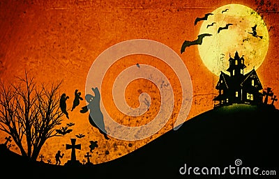 Halloween design : Landscape horror orange tone for halloween. Stock Photo