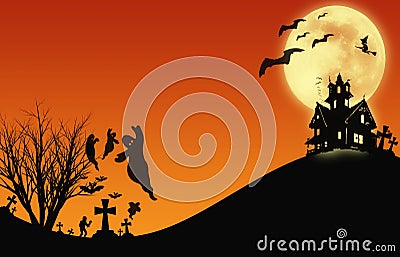 Halloween design : Landscape horror orange tone for halloween background. Stock Photo