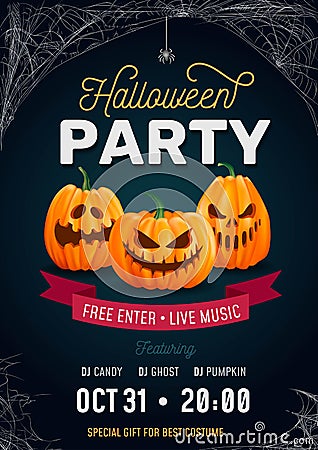 Halloween design template with cobweb and incription `Happy Halloween`. Halloween party invitation card design. Vector Illustration