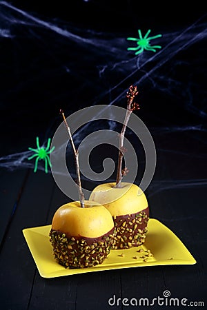 Halloween dessert of dipped chocolate apples Stock Photo