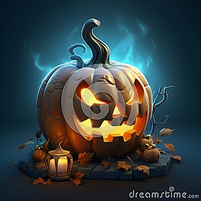 Halloween devil pumpkin and yellow candle Stock Photo