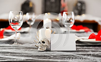 Halloween dinner table setting Stock Photo