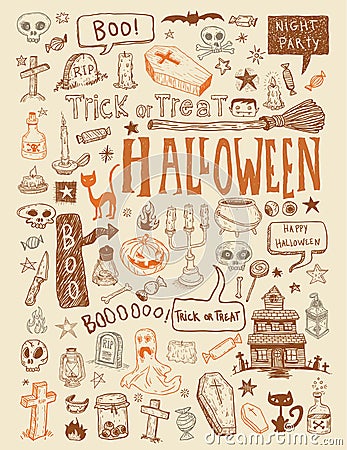 Halloween doodles elements. vector illustration. Vector Illustration