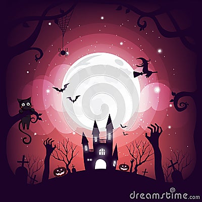 Halloween element design on full moon background with copy space, Trick or Treat Concept, vector illustration Vector Illustration