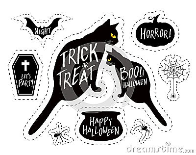 Halloween elements design, silhouettes style. Vector Illustration