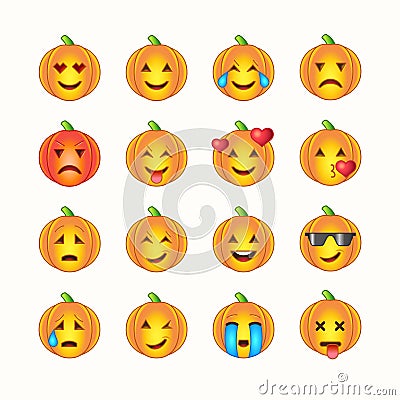 Halloween emoticon face icons set. Vector Illustration