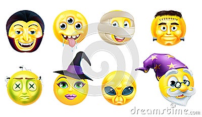 Halloween Emoticon Icon Set Vector Illustration