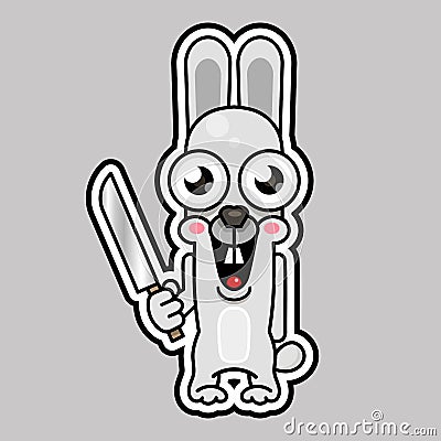 Halloween evil bunny rabbit knife, blade cartoon funny monster. Vector Illustration