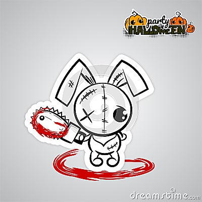 Halloween evil bunny voodoo doll pop art comic Vector Illustration