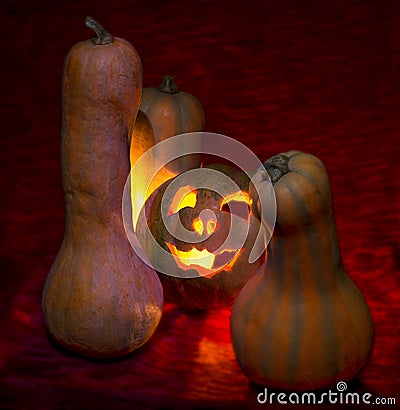 Halloween, evil pumpkin candles gloom Stock Photo