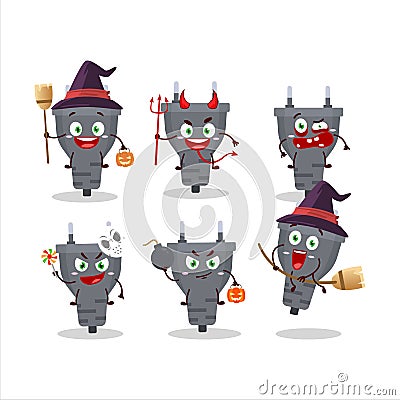 Halloween expression emoticons with cartoon character of black plug Vector Illustration