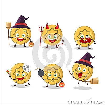 Halloween expression emoticons with cartoon character of dalgona candy flower Vector Illustration