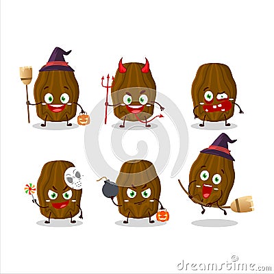 Halloween expression emoticons with cartoon character of date fruit Vector Illustration