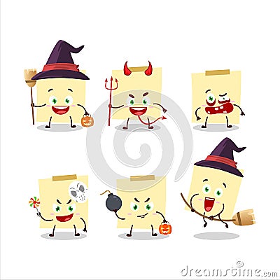 Halloween expression emoticons with cartoon character of pale yellow sticky notes Vector Illustration