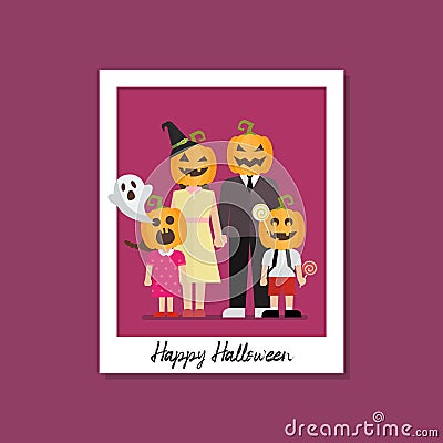 Halloween Family Image on Polaroid Photo Frame Vector Illustration