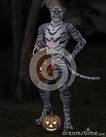 The white Tiger Man. 3D Illustration Stock Photo