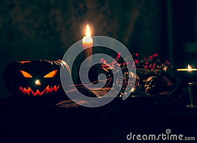 Halloween festive burning pumpkin Stock Photo