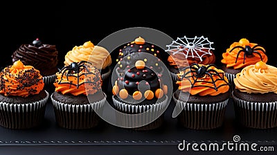 Halloween festive cupcakes. Generative Ai. Stock Photo