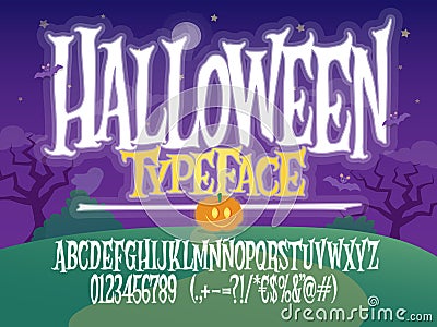 Halloween font. Spooky letters. Vector alphabet with numbers and glyphs Vector Illustration