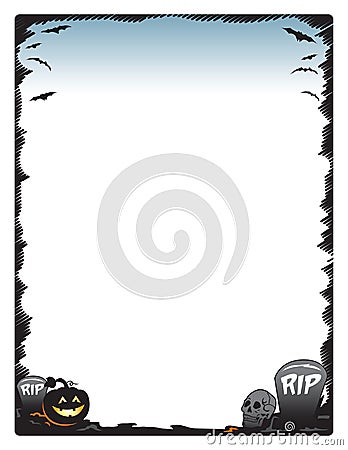 Halloween frame border page with pumpkin skull and tombstones Vector Illustration