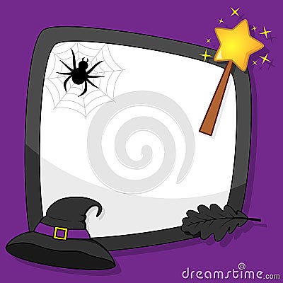 Halloween Frame with Witch Hat & Web Vector Illustration