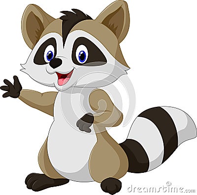 Cartoon happy raccoon waving hand Vector Illustration