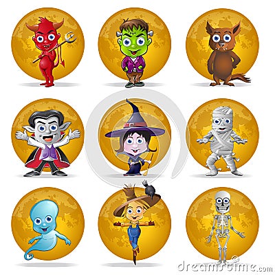 Halloween Full Moon Character Set Stock Photo