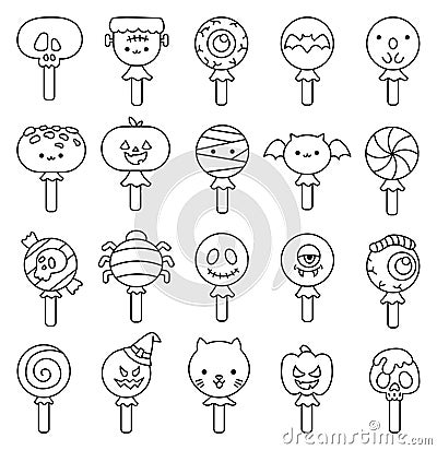 Halloween funny lollipop. Coloring Page Vector Illustration