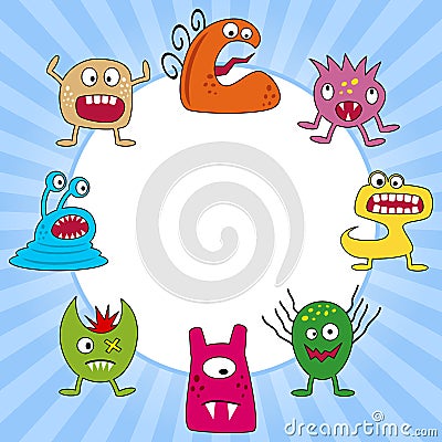 Halloween Funny Monsters Frame Vector Illustration