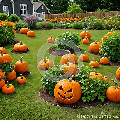 Halloween garden outside house decoration Stock Photo