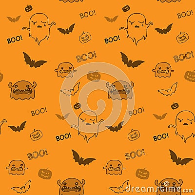 Halloween Ghost Bat Pumpkin Seamless Pattern Backg Vector Illustration