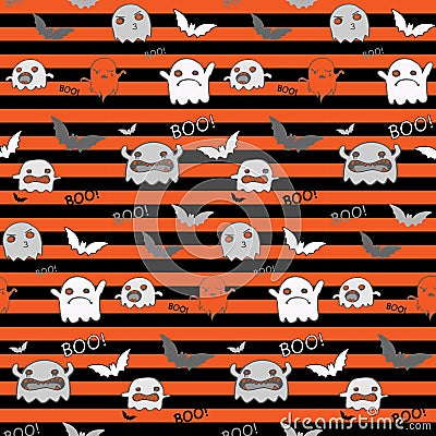 Halloween Ghost Bat Pumpkin Seamless Pattern Backg Vector Illustration