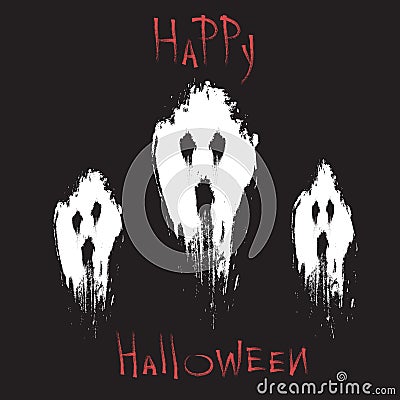 Halloween. Ghost. Black background. Cartoon Illustration