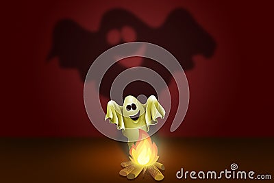 Halloween. A ghost near the fire scares everyone Stock Photo