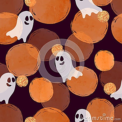 Halloween ghost pattern. Seamless vector background with cute cartoon ghosts Vector Illustration
