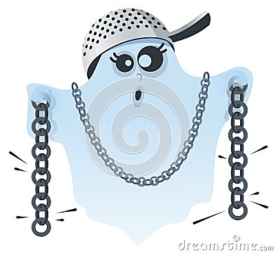 Halloween ghost scare and rattle chains. Fun cartoon Vector Illustration