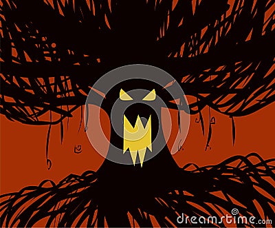 Halloween ghost tree silhouette Vector Illustration