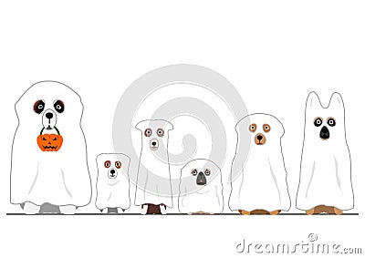 Halloween ghosts dogs in a row Vector Illustration